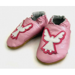 Chaussons cuir ANTIDERAPANT Ange fond rose