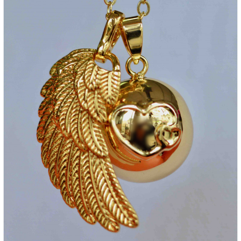 Bola de grossesse, collier avec pendentif et aile d'ange couleur Or, motif  Coeursr en vente sur nat-essence
