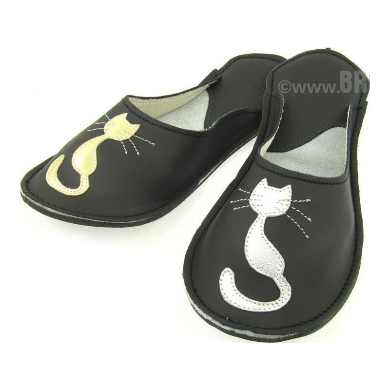 Chaussons cuir Brodi chat pour adulte femme.