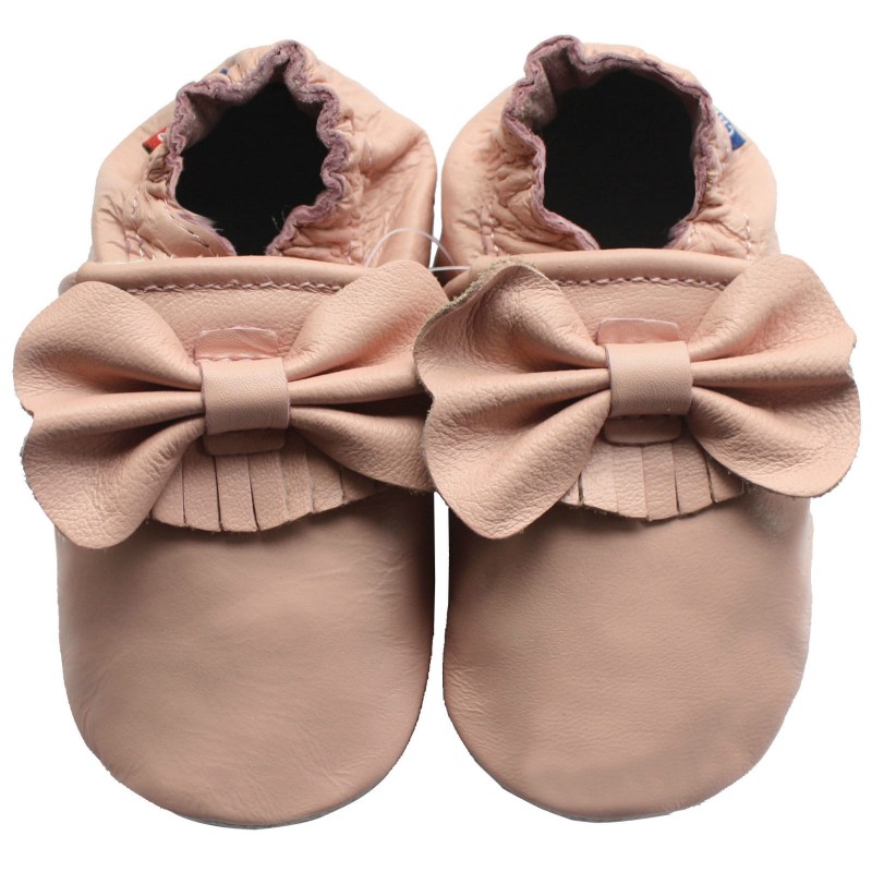 Chaussons cuir bébé pour Fille rose