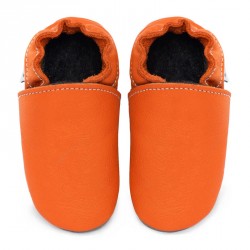 Chaussons cuir souple Orange Volcan bébé/enfant/adulte