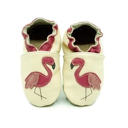 Chaussons cuir souple Flamant rose