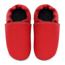 Chaussons cuir FOURRES Rouge Santa Claus bébé/enfant/adulte