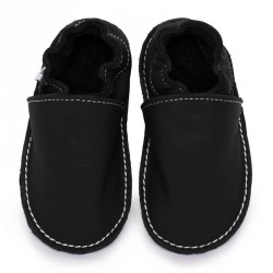 Chaussures cuir noires souples \\"P'tite Gomme\\", semelle caoutchouc bébé/enfant/adulte