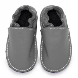 Chaussures cuir gris fonçées souples \\"P'tite Gomme\\", semelle caoutchouc bébé/enfant/adulte