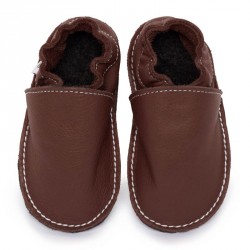 Chaussures cuir marrons souples \\"P'tite Gomme\\", semelle caoutchouc bébé/enfant/adulte