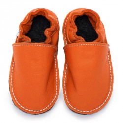 Chaussures cuir orange volcan souples \\"P'tite Gomme\\", semelle caoutchouc bébé/enfant/adulte
