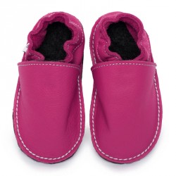 Chaussures cuir fushia souples \\"P'tite Gomme\\", semelle caoutchouc bébé/enfant/adulte