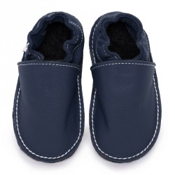 Chaussures cuir Bleues ardoises souples \\"P'tite Gomme\\", semelle caoutchouc bébé/enfant/adulte