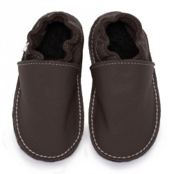 Chaussures cuir Taupes souples \\"P'tite Gomme\\", semelle caoutchouc bébé/enfant/adulte