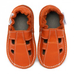 Chaussures cuir Orange volcan souples \\"P'tite Gomme été\\" semelle caoutchouc