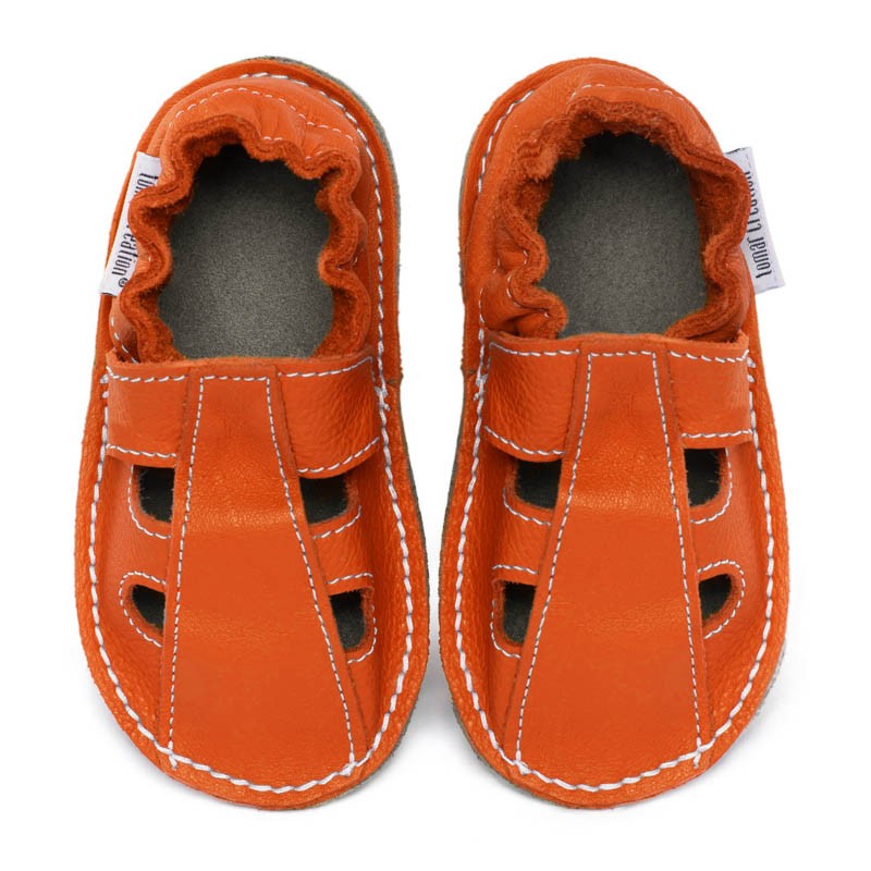 Chaussure cuir bébé été Orange Volcan