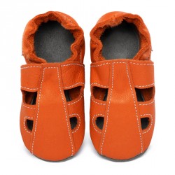 Chaussons cuir été Orange Volcan (perforés) bébé/enfant/adulte