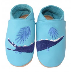 Chaussons cuir bébé Crocodile bleu