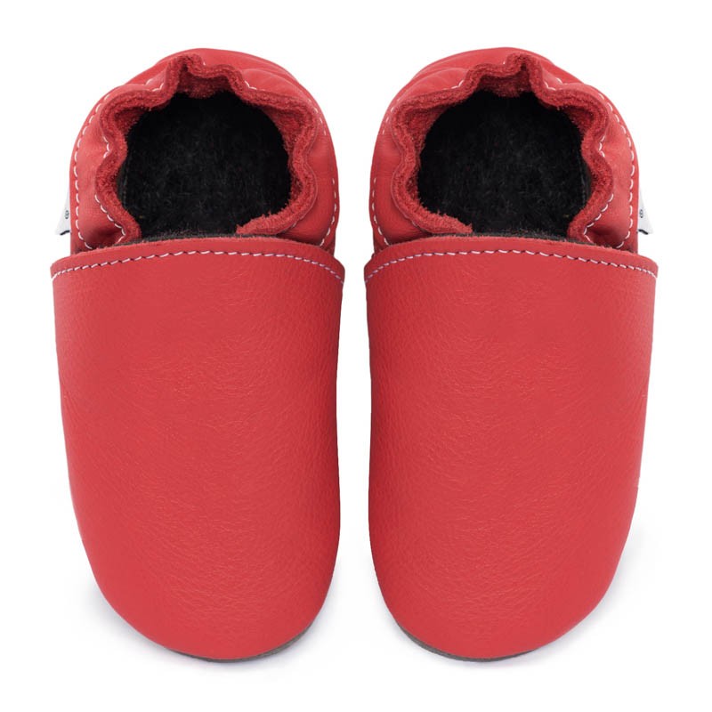Chaussons cuir bébé FOURRES Rouge feu pour bébé, enfant, fille, garçon chez  .